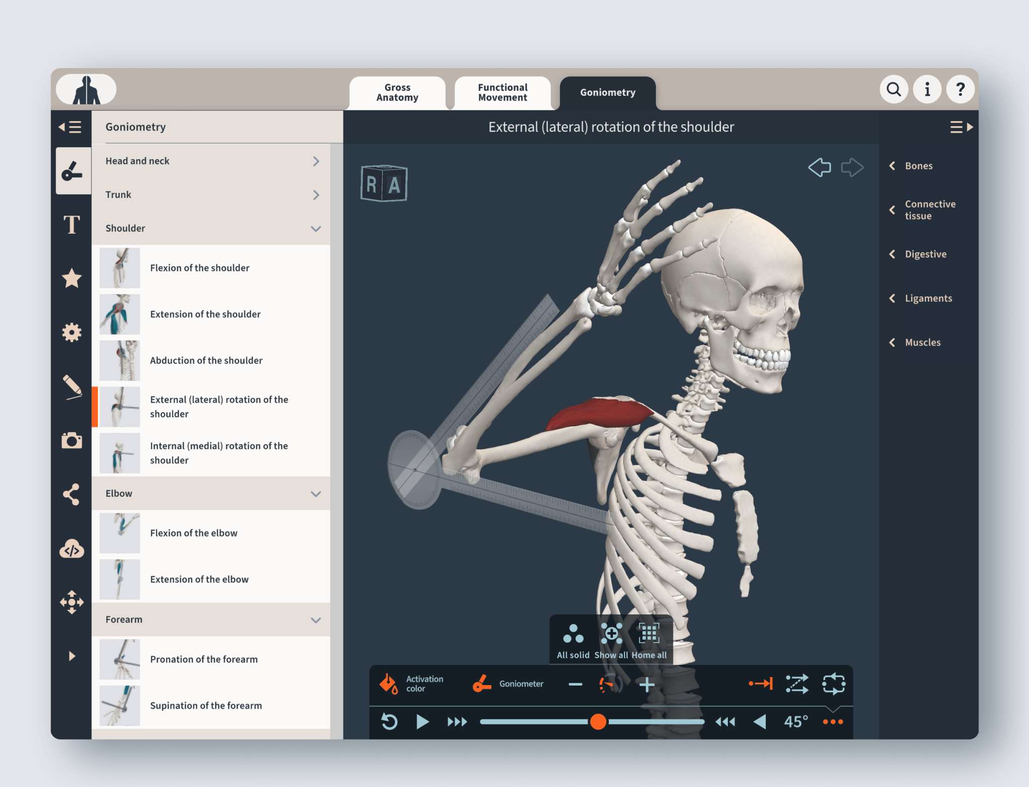 3D Real-time Functional Anatomy - goniometer screenshot